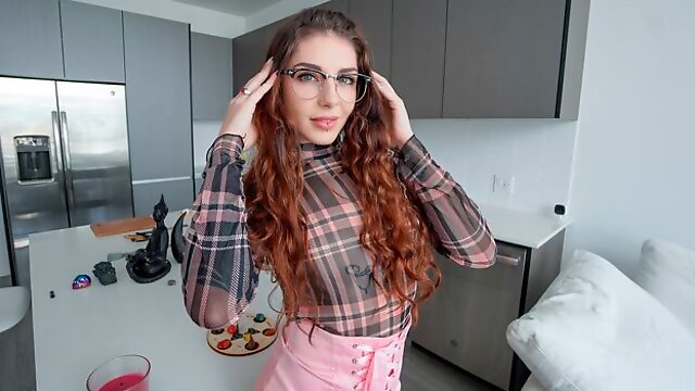 Glasses wearing beauty Brenna McKenna sucking dick happily