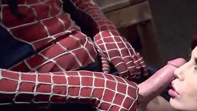 Insatiable Spider-Man fucks red-haired whore in latex non-stop