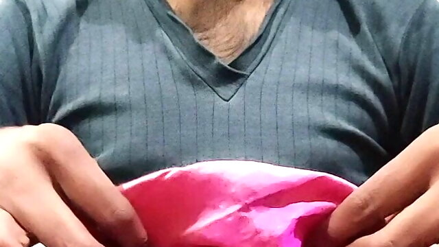 Dick head rub with pink shaded satin silky salwar of neighbour (24)