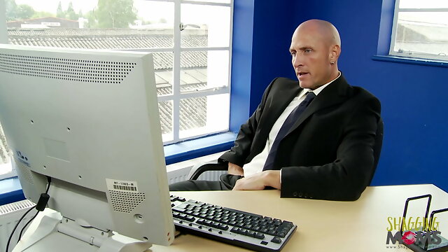 Bald dude fucking a blonde secretary in the office