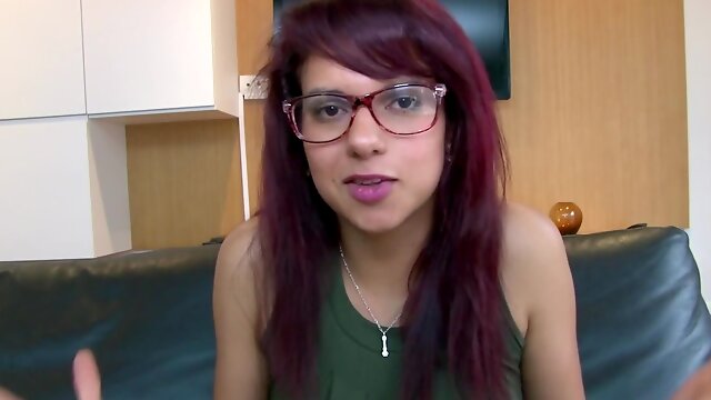 Nerdy girl goes don and sucks a dick at casting couch interview