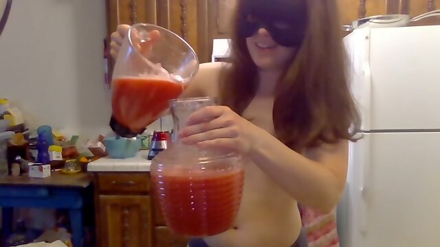 Masked Beauty Wields A Sharp Knife & Drinks A Watermelon! Naked In The Kitchen Episode 32