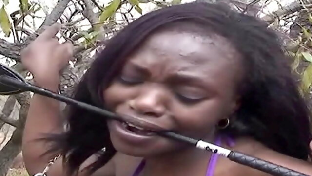 Newly hired ebony secretary sucking cock outdoors in African