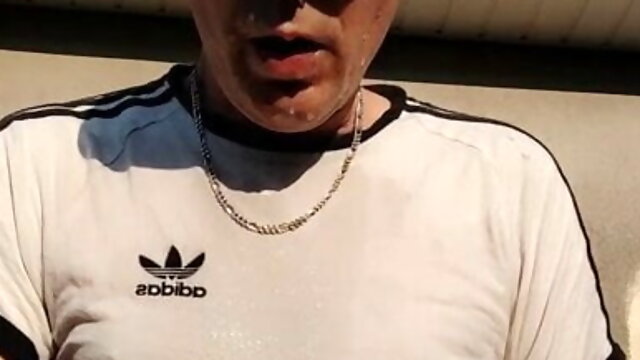 Scallyoscar pissing on already pissed on white Adidas footie shorts sniffing poppers