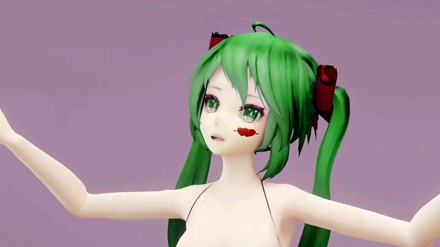 Hatsune Love Cycle Vertical Screen - Undress Dance Nude 3D Dark Green Hair Color Edit smixix