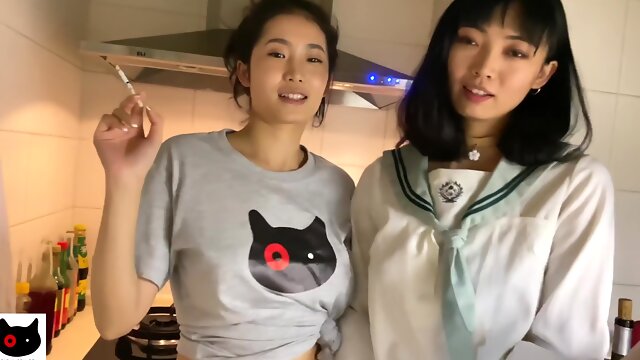 Japanese Lesbian Uncensored, Smoking Fetish, Asian Smoking