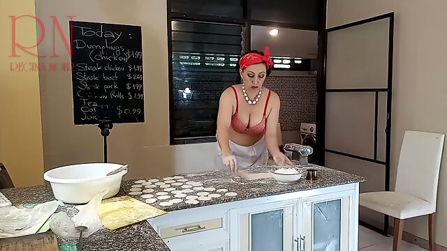 Nudist Housekeeper Cooking At The Kitchen. Naked Maid Makes Dumplings. Naked Cooks. Bra3 - Regina Noir