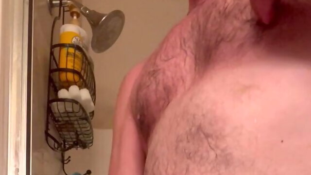Hot daddy in the shower strokes and plays with his hole 