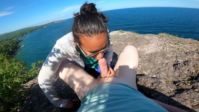 Cute Amateur Teen Does Risky Deepthroat On Park Trail Cliff Side By The Beach Pov 4k