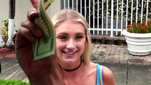 Skinny blonde stranger Payton Avery takes money to ride a dick