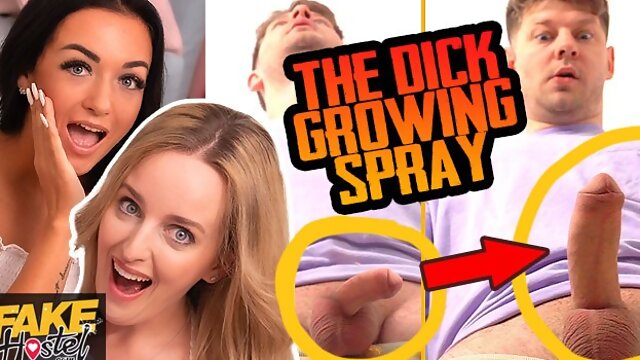 Fake Hostel - Micro Penis guy grows 8 inches with Dick Growing Spray and gets into a threesome