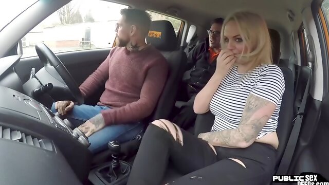 Busty tattooed MILF gets her ass fucked publicly in the car