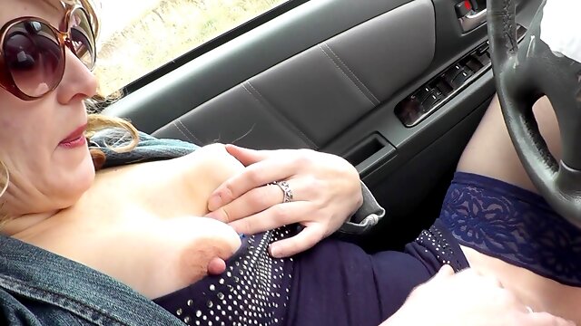 Sexy Milf driver stopped car while driving masturbates pussy fingerblasting nipples and strong moist ejaculation
