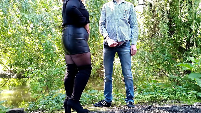 Leather Skirt, Cum On Leather, Pantyhose, Outdoor, BBW, MILF, Amateur