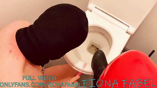 Slave cleans toilet and boots for Mistress