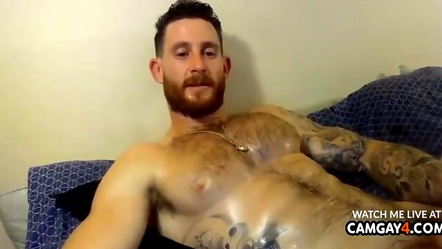 Muscular Chap With Oiled Body Masturbating With His Hard Dong
