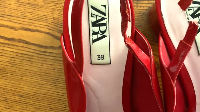 Little cum on red Zara Slingbacks