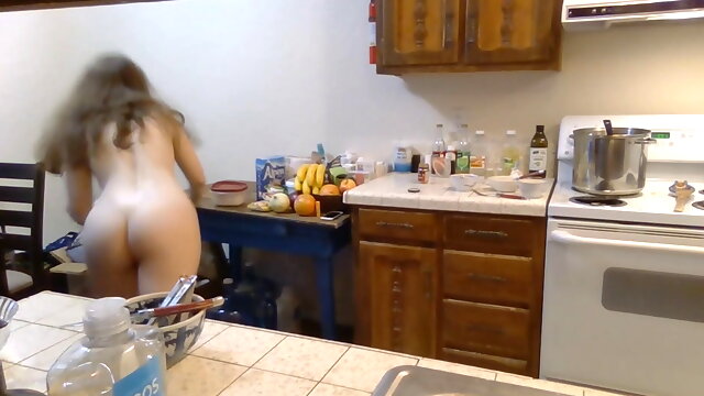 Ginger Hairy, Naked Kitchen, Hairy Girlfriend, Nude, Vegetables, Jiggly Ass