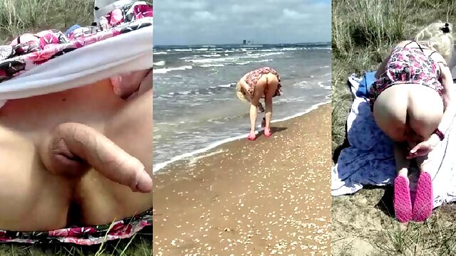 MissRose TS - Blonde Swedish Shemale Valkyrie Public Nude Beach Fun - upskirt masturb