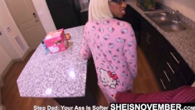 4k Msnovember Big Ebony Booty Crawling For StepDad Then RoughFucked Doggysytle On The Kitchen Floor