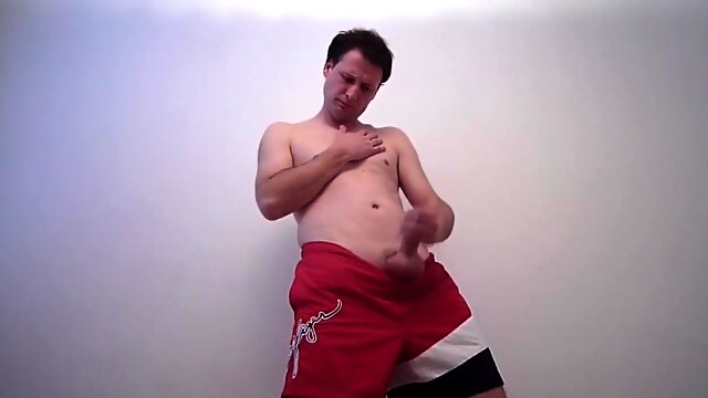 Kudoslong In Red Shorts Playing With His Uncut Cock And Wanking For The Camera