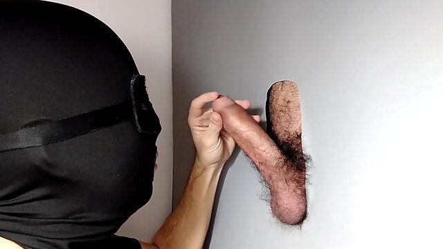 Male With Hairy Cock Returns To Gloryhole After Going Out Of Work Super Cumshot In The Mouth