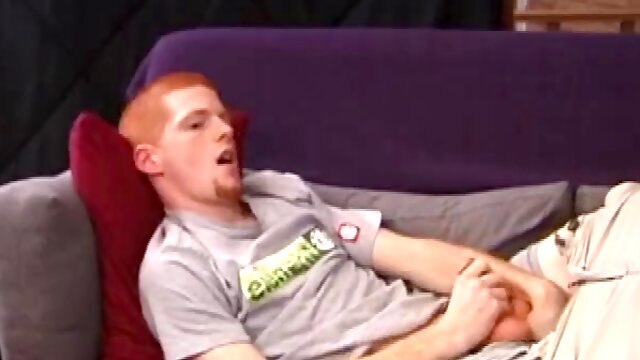 Redhead Tristian hasnt cum in three days so he cant wait to fight back. In a few seconds this cute young guy is already naked, jerking off his cock and spinning on the couch.