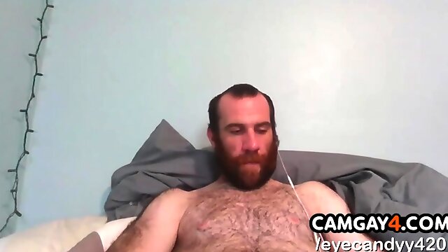 Bearded Mature Guy Masturbates While Chatting On His Cell Phone