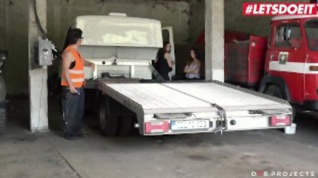 DOE PROJECTS - Naughty RedHead Mum Fucks the Mechanic While StepDaughter Watches