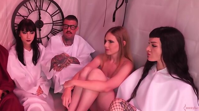 Submissive rides cock in reverse cowgirl position