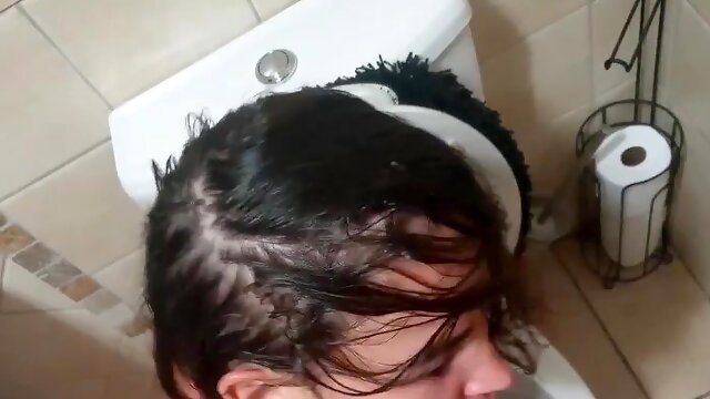 Teen slut dragged to the toilet to get pissed on, slapped and spat on. Cock sucking