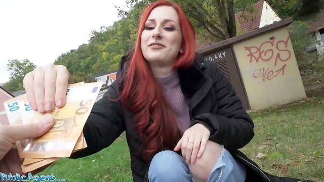 Public Agent redhead brit shows Off Her Pierced Tits Before Basement Fuck Creampie