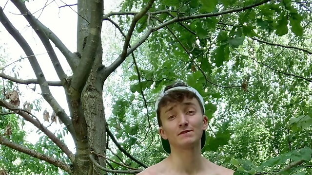 Polish Teen boy play monster dildo outside public forest and destroys the ass than he cums