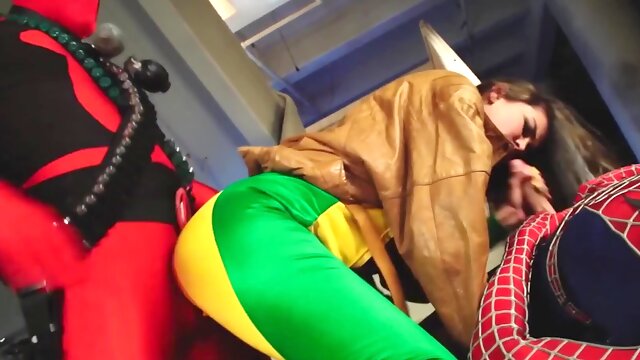 Skinny supergirl knows Spider-Man and Deadpool just want sex