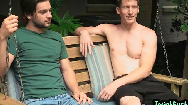 Bareback twink sucked off before drilling jock till cum