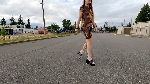 Longpussy, Dragging over a Kilogram (2.3 lbs) of chain off my Pussy in a Sheer Dress out for a Walk.