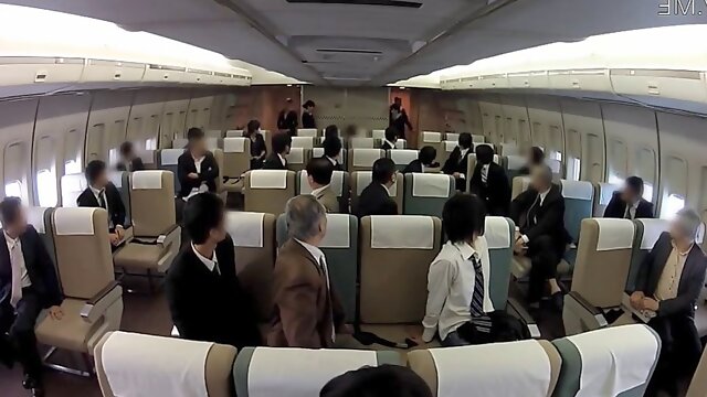 Japanese stewardesses seduce their horny passenger on the plane