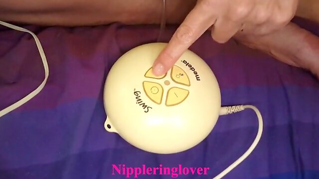 Nippleringlover - horny milf pumps pierced nipple for milk, extremely stretched nipple piercings