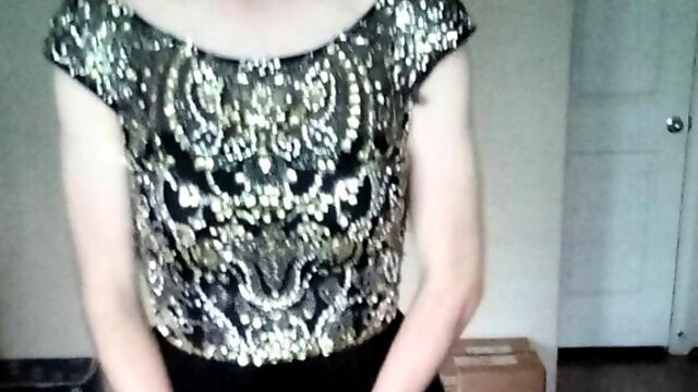 Girl's pretty homecoming gown shown off and cummed in