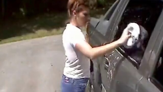 Car wash in shiny pantyhose