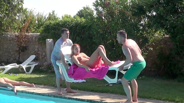 Rough outdoor gangbang with brunette Bianca Ferrero & her lovers