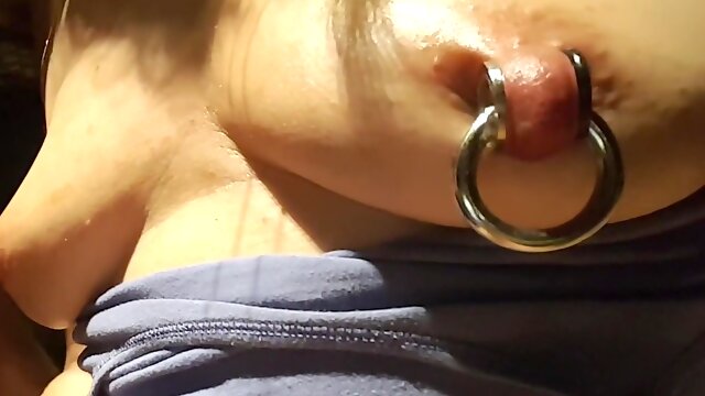 Nippleringlover`s Penis Ring Through My Stretched Large Gauge Nipple Piercing Giving Him A Handjob