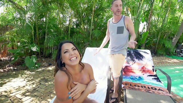 Bootylicious latina gets oiled up and fucked by the pool