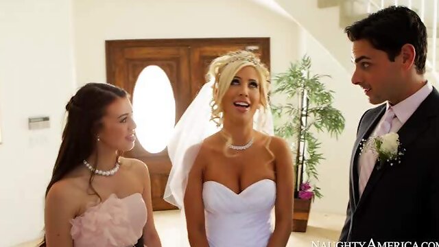 Sexy bride Tasha Reign gets on her knees to enjoy deep oral and vaginal fuck