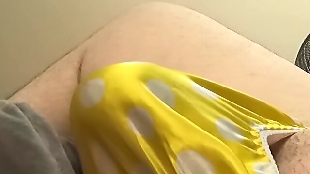 Cumming In My Yellow Satin Sissy Thong With Magic Wand Vibrator