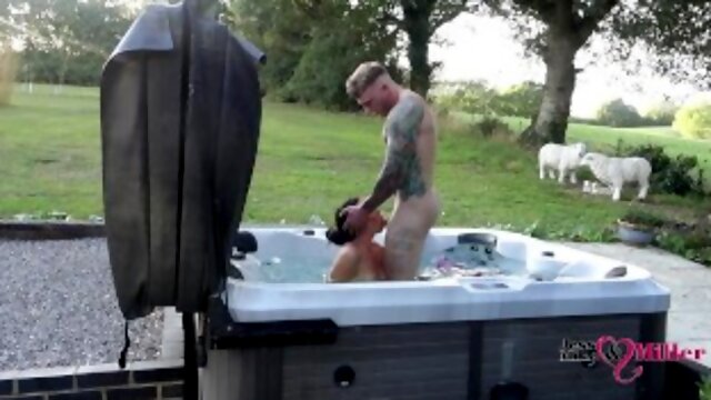 Passionate outdoor sex in hot tub on naughty weekend away