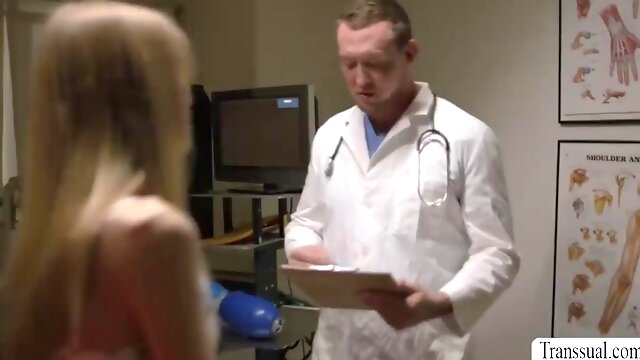 Skinny shemale patient gets bareback fucked by her doctor