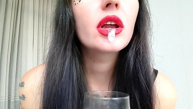 Special author's cocktail for the ugly slave from Nika Dominatrix. Yes, you nasty boy, you'll be drinking Mistress' spit
