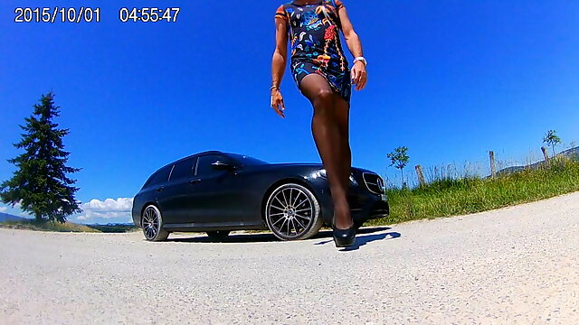 Exhib Car, French Milf, Mature Car Masturbating, Car Solo, Outdoor