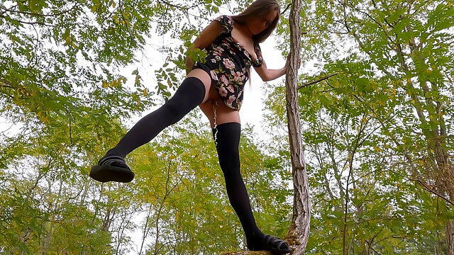 Longpussy, Welcome to Fall. Going for a Stroll in the Woods in my Slutty style.